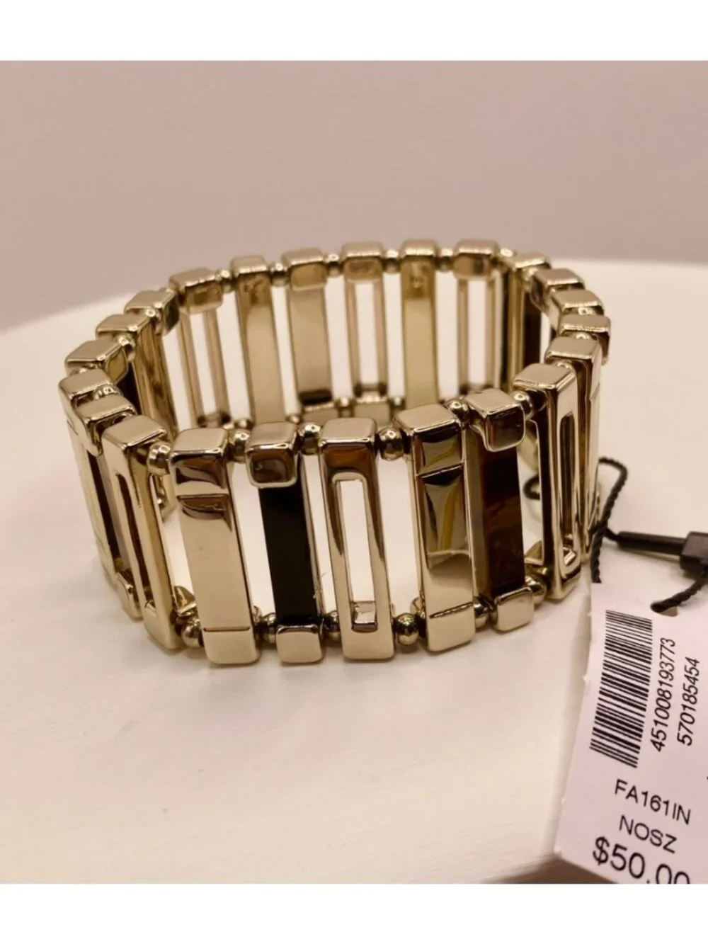 White House Black Market Gold Stretch Bracelet Tigers Eye & Black Accents -38B